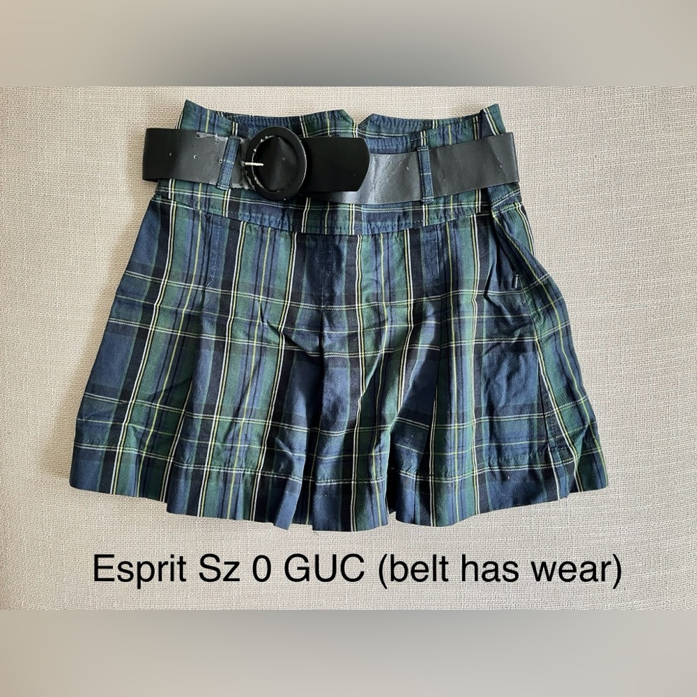 Esprit Pleated Plaid School Girl Skirt w/ Belt